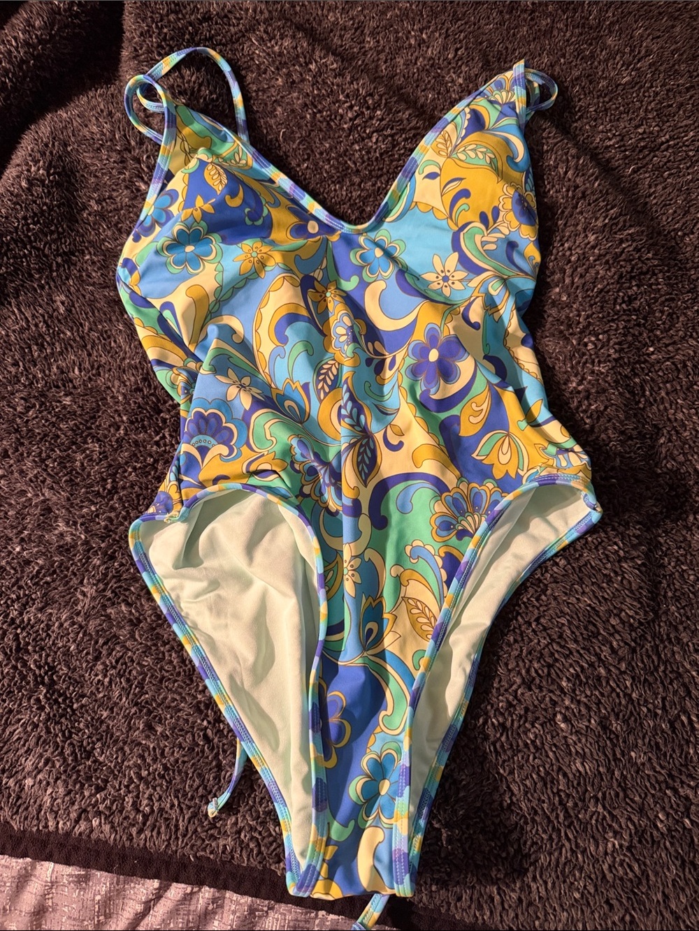 Cupshe Blue Yellow Floral One-Piece Swimsuit